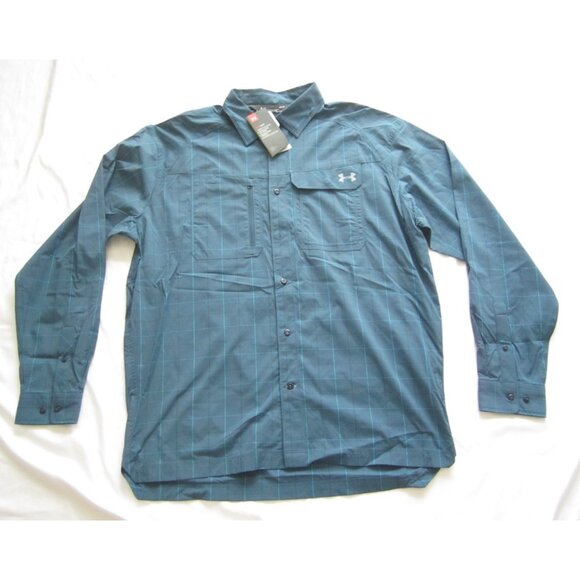 New Men Under Armour UA Heat Gear Button Long Sleeve Shirt Sz L (MT644) - Picture 1 of 15